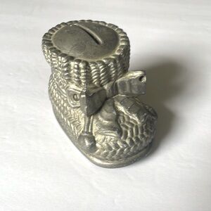 Vintage Leonard Silver Plated Baby Shoe/Bootie Bank. Made in Italy. Nice Patina.